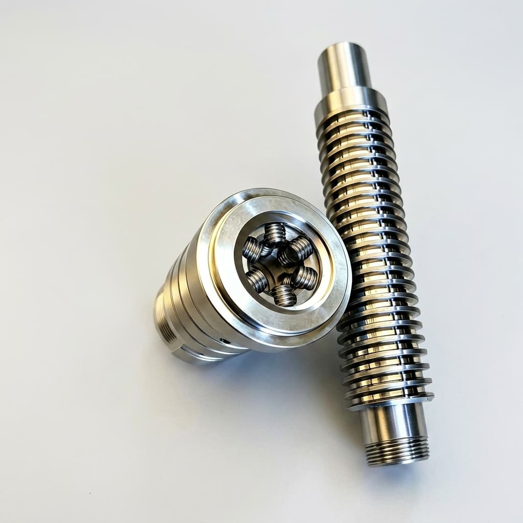 Close-up of precision ground internal thread profile on roller screw nut