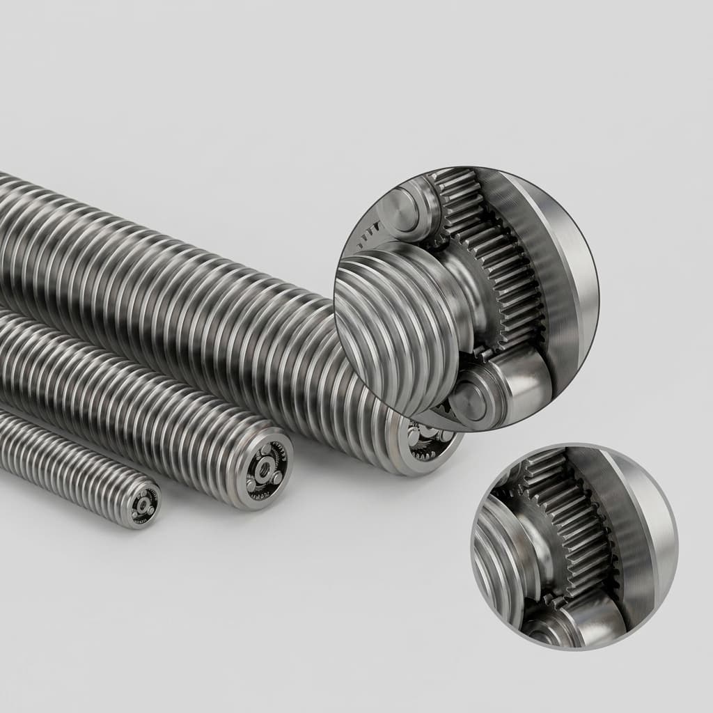 Assembled inverted roller screw components ready for inspection